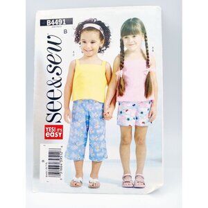 See & Sew B4491 Girls Square Neck Sleeveless Top Pull On Shorts Size 6 7 8 Uncut